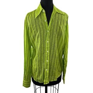 NWT Z. Cavaricci Green Striped 100% Cotton Button-Up Shirt Long Sleeve NEW M